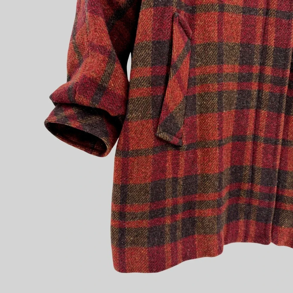 Vintage Mackintosh Wool Coat 14 Red Plaid Dolman Sleeve Hooded Zip‎ Up